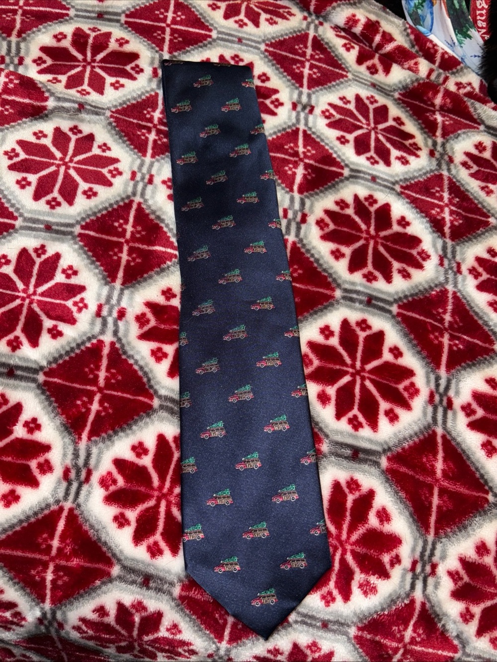 Club Room Navy Men's Tie with Festive Tree-and-Car Motif